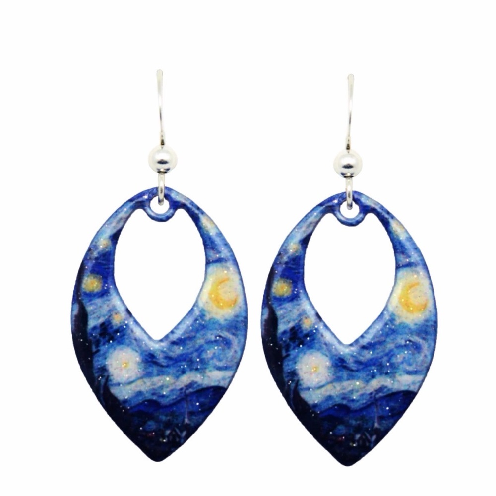 Starry Night Van Gogh Inspired Blue Earrings